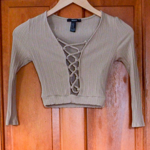 Forever 21 Tops - NWOT Light Brown Criss Cross Crop Shirt